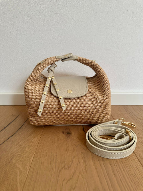 Amalfi Raffia Bag - cream leather trim