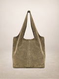 Giannina taupe suede tote side profile