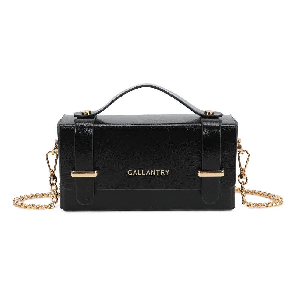 Boxy structured handbag in black, front view