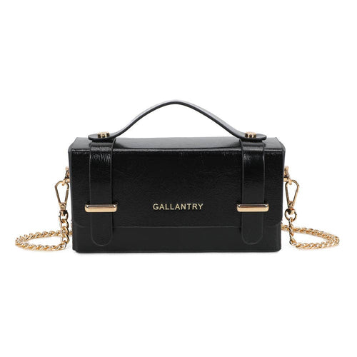 Boxy structured handbag in black, front view
