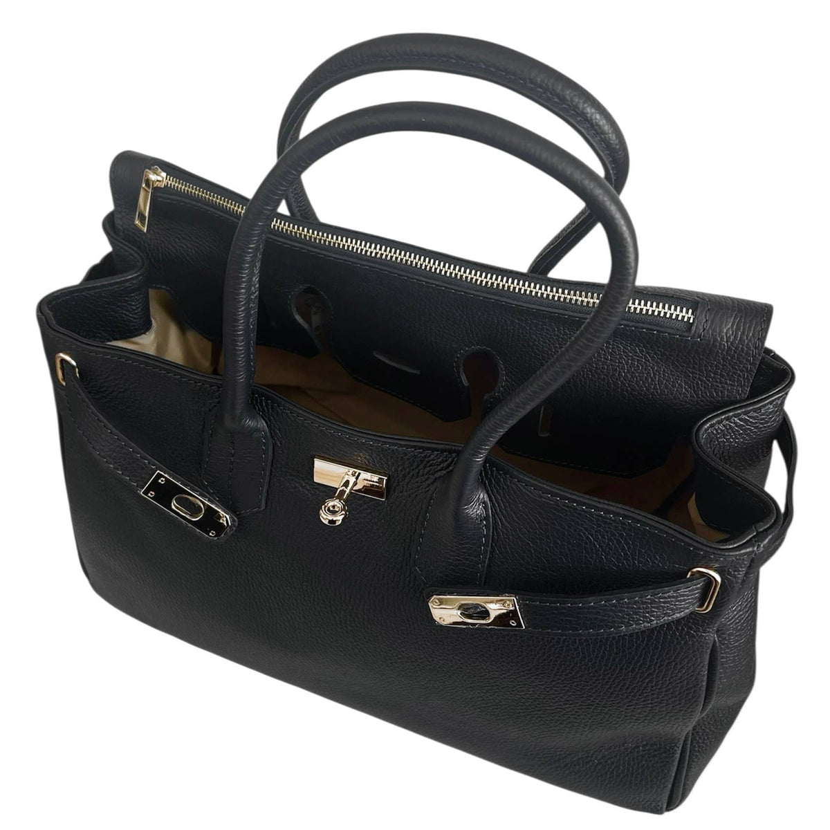 Birk tote hammered Dollaro leather grain detail