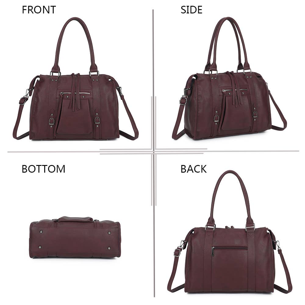 Skyla taupe tote shown to scale