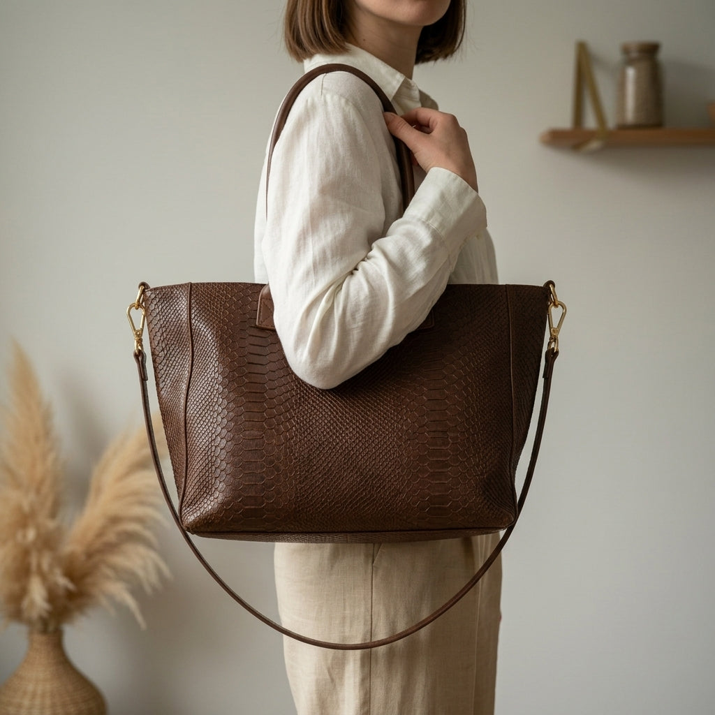 Lola Python-Embossed Shoulder Bag