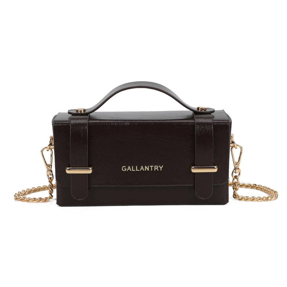 Boxy handbag with removable gold chain strap