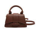 Mini flap shoulder bag in brown faux leather, front view