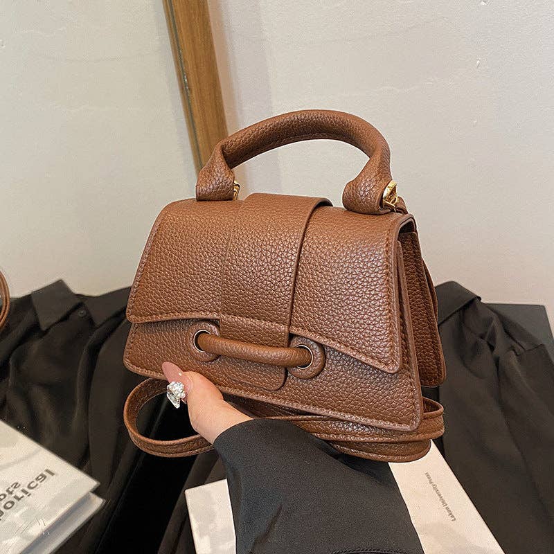 Brown mini square shoulder bag side profile