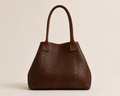 Lola python-embossed Italian leather shoulder bag in brown, front view